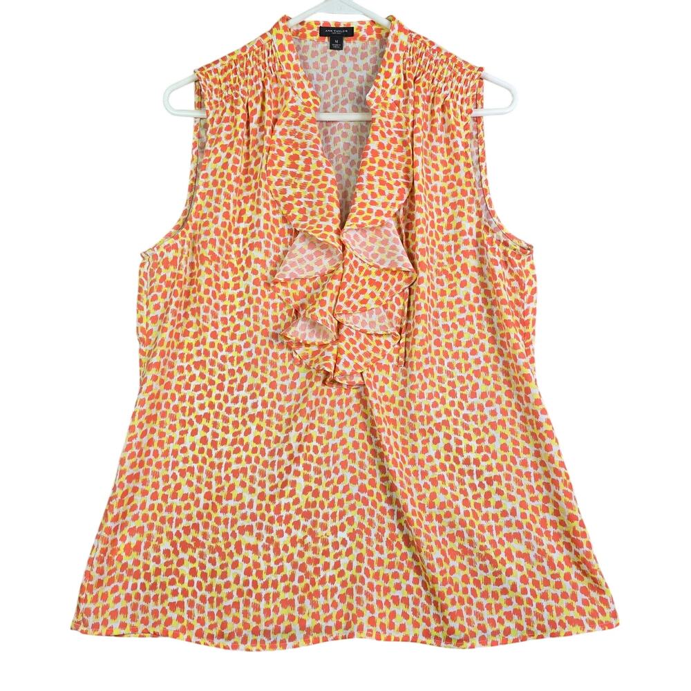 Ann Taylor Ruffle Sleeveless Top Women Med Orange Yellow Fall Autumn‎ Candy Corn
